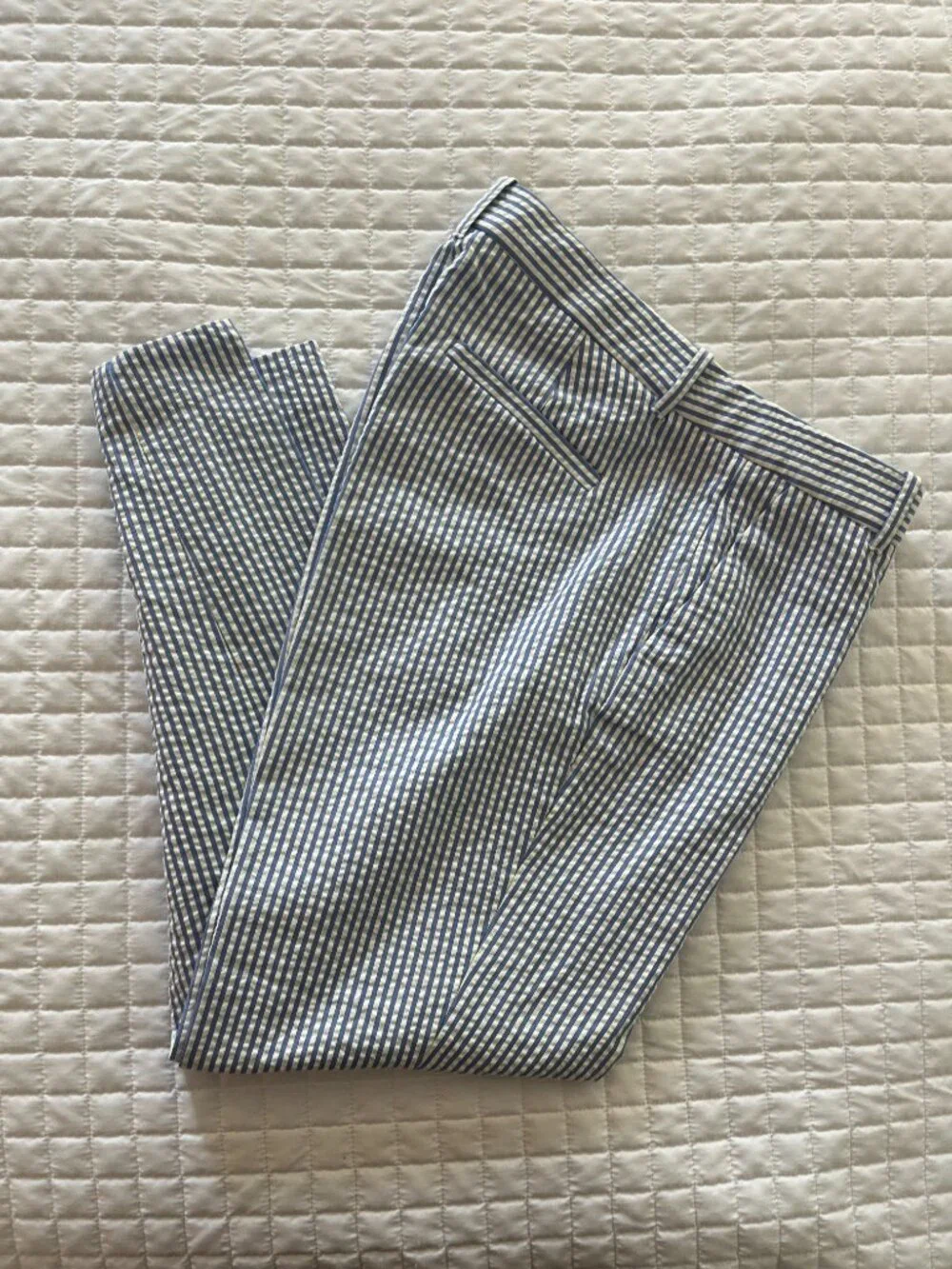 J.Crew Café Capri Pants Blue White Seersucker Crop Size 4
